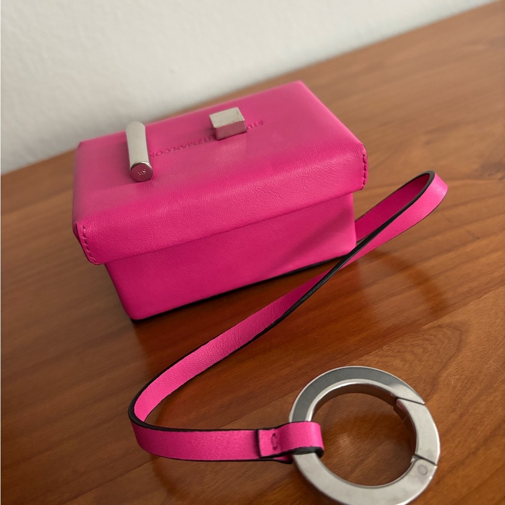 NWOT Stuart Weitzman Fuscia Smooth Calf Micro Mini bag Shoebox Clutch